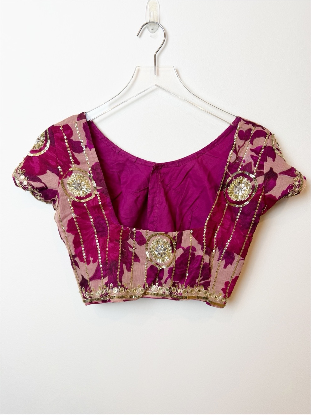 Vintage | Beautiful Saree Handmade Kashmiri Crop Top Blouse Floral Gold